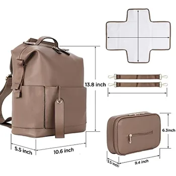 6 Types PU Leather Mommy Bag Large Capacity Backpack for Mom Infant Baby Stroller Bag with Changing Pad for Mom Baby Nursing 3