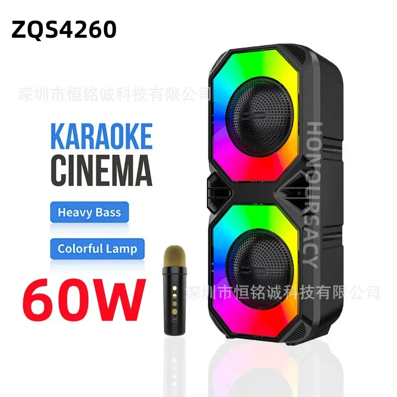 

Portable 60W Outdoor Bluetooth Speaker Square Dance Karaoke Stereo Surround RGB Light Effect Wireless Subwoofer With Microphone