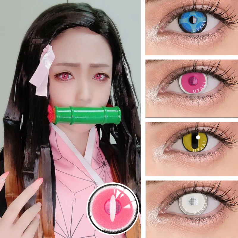 Uyaai 2pcs/pair Yearly Anime Lenses Colored Lenses For Cosplay Nezuko
