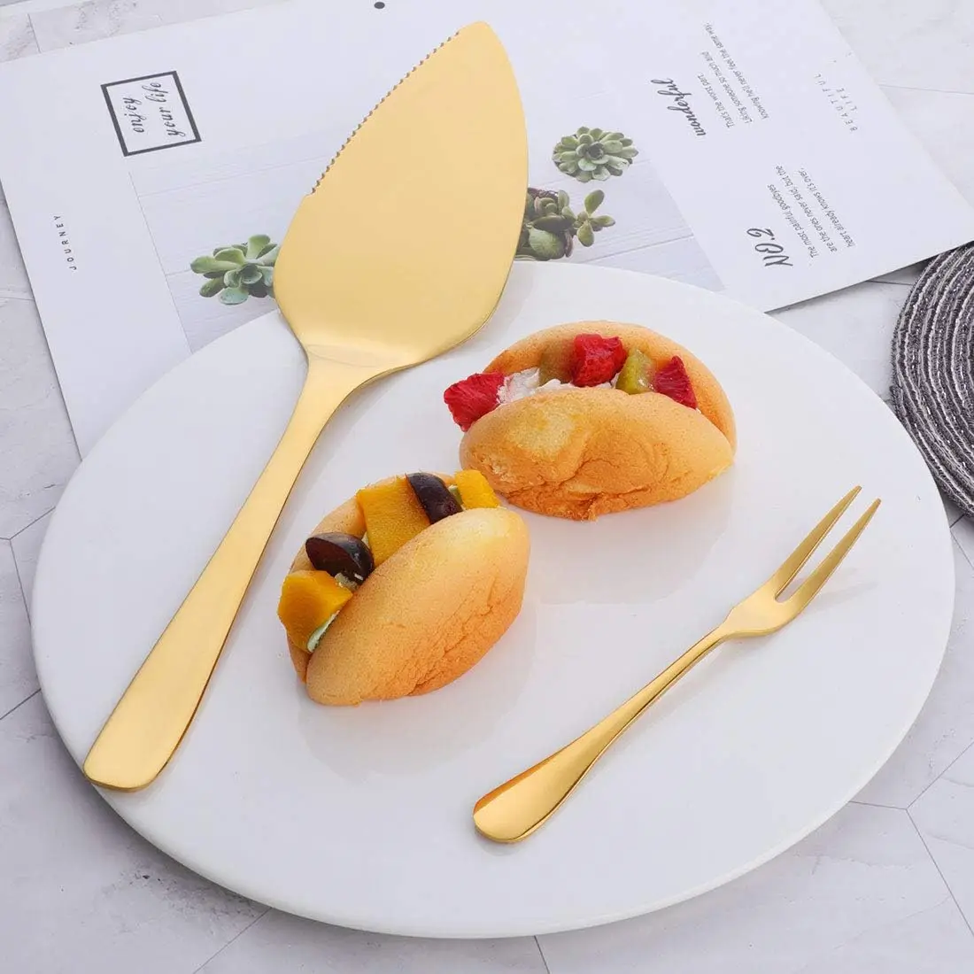 Silverware Set 5 piece Stainless Steel Cake Shovel Knife Dessert Fork Set Pie Pizza Cheese Divider Knives Fruit Two Tooth Fork Baking Tools fruit fork silverware set portable cutlery