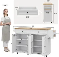 58" Mobile Kitchen Island Cart with Power Outlet, Storage, Spice Rack & Wheels 2