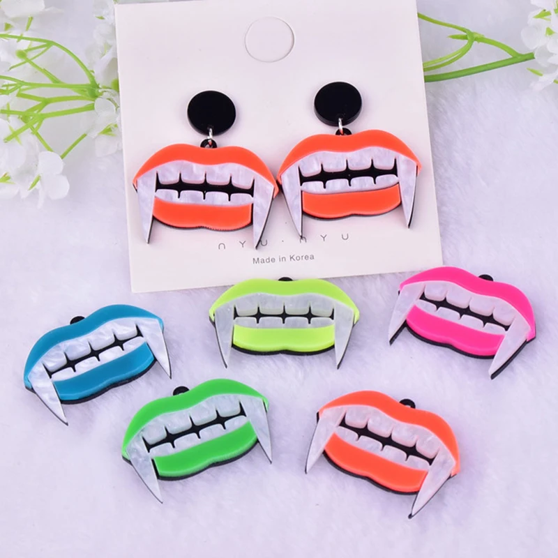 

10pcs 40x30mm Halloween Mouth Charms Creepy Fangs Acrylic For Earring Keychain Necklace Diy Making