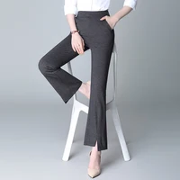 2025 Black Slim Stretch Flared Pants for Women in Spring and Autumn High Waist and Slim Flared Pants Thin Split Flared Pants in - Image 3