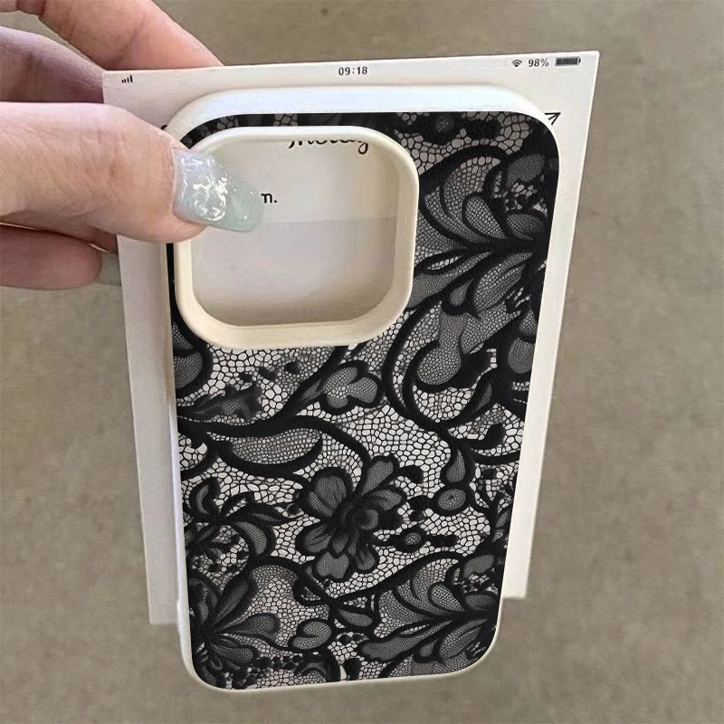 Elegant Lace Pattern Lychee Texture Silicone Phone Case