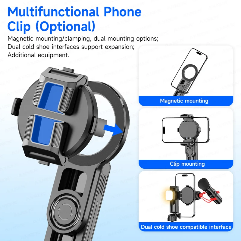 Magnetic Pocket Selfie Stick Desktop Mini Tripod 360° Rotating Phone Holder With Wireless Bluetooth Remote For_voghion.com
