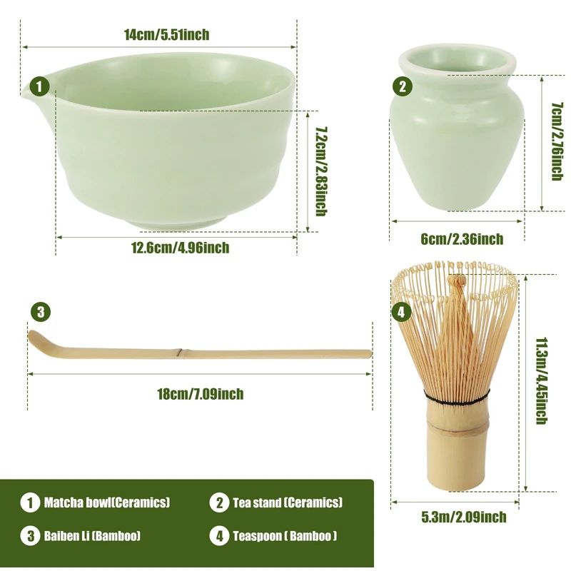 1/4pcs Japanese Matcha Tea Set Ceramic Matcha Bowl Mouth Bamboo Whisk And Tea Scoop Grinder Brush Tea-making Tools matcha tea set,matcha tea tools,tea ceremony tools,tea set,matcha whisk
