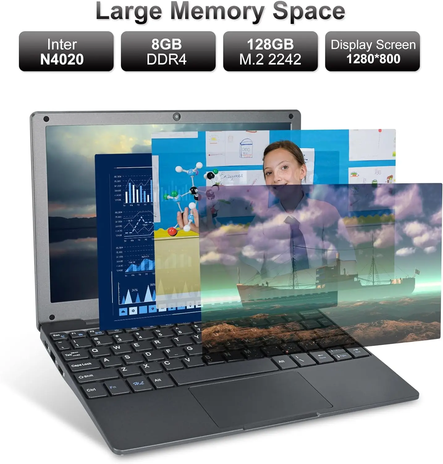 Windows 11 Laptop 10.1inch Notebook Computer Intel Celeron N4020 Learning Laptop Netbook for Kids Men Women (8GB/128GB) 5
