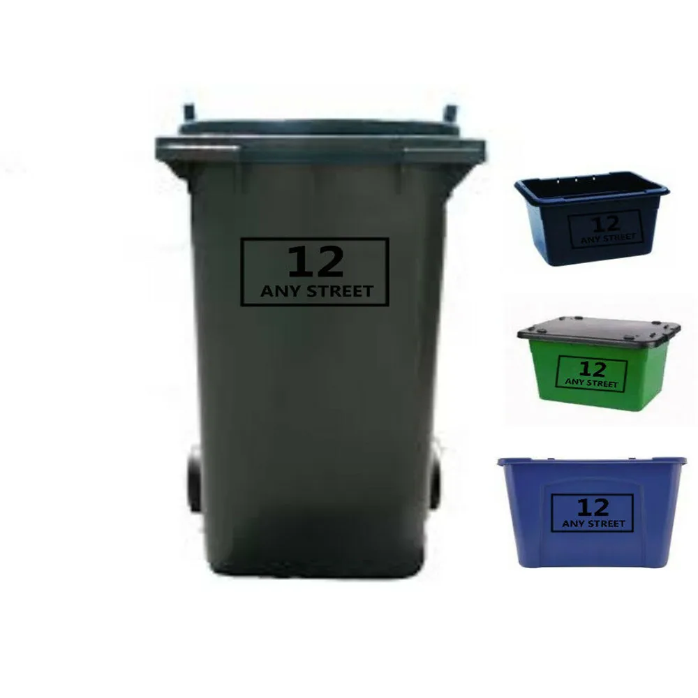 Wheelie Bin Stickers Recycling Box Stickers Number House Name x4