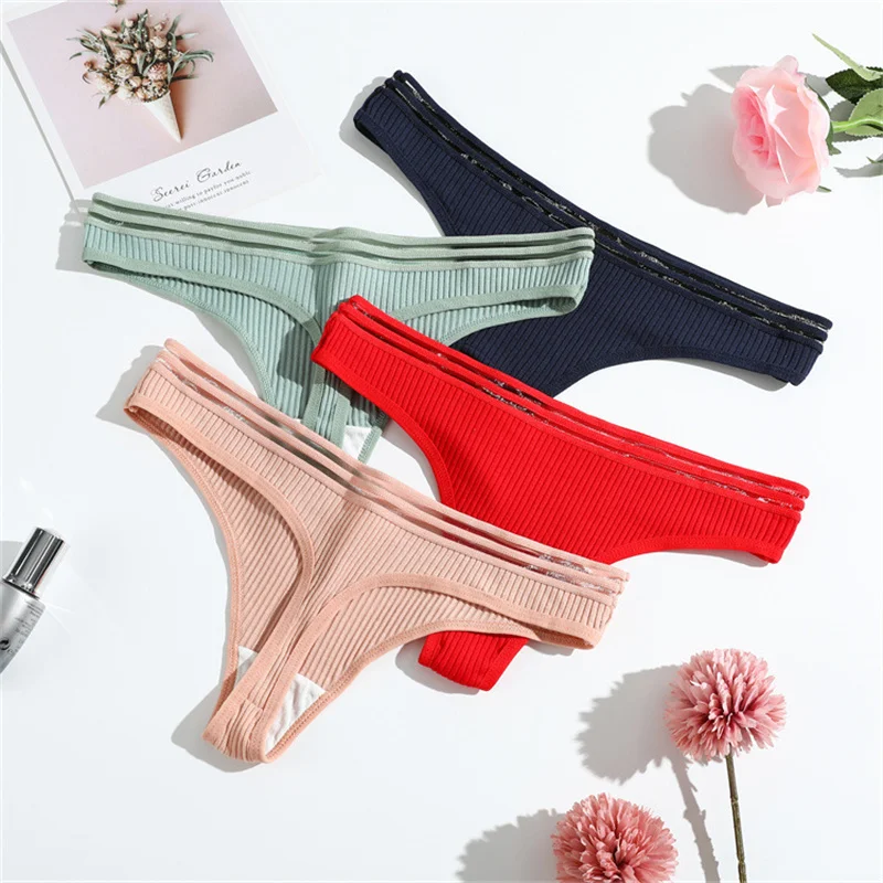 

12PCS T-shaped Underwear Girls Sexy Seductive Threaded Triangle Pants Low Waisted Cotton Thong For Women Ladies G-String