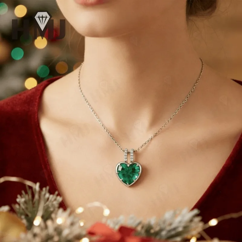 Herz-Halsketten 10X10mm Laborgezüchteter Rubin/Saphir/Kolumbianisches 925 Silber 10k 14k 18k für Frauen Jubiläum Weihnachtsgeschenk Qualität – Detail 30