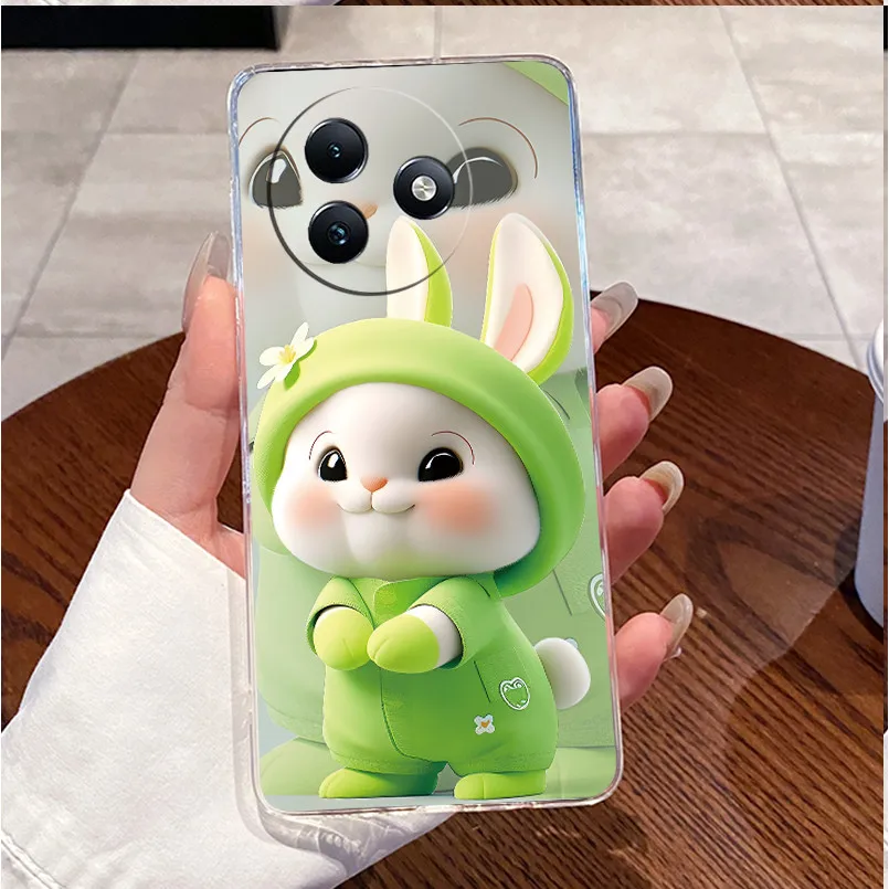 Clear Case with Cute Love Rabbit Cartoon - Luxury Soft Silicone TPU Cover