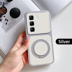 Sleek Multi - Angle Rotatable Kickstand Phone Case with Leather Texture - Shockproof Cover for Infinix Hot 50 5G (Silver)