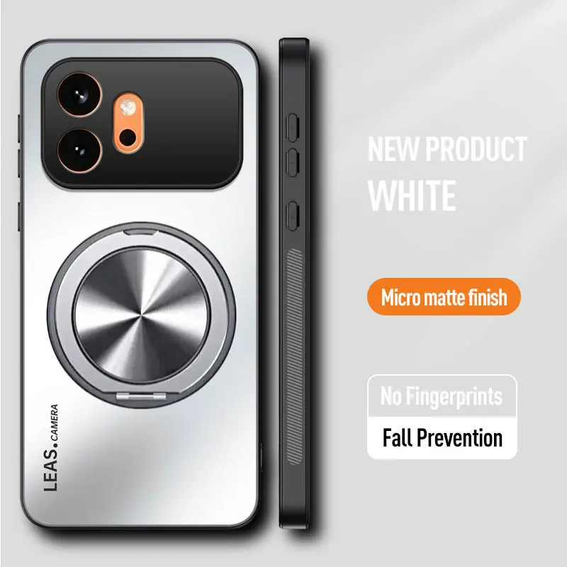 Luxury Frosted Backplane Phone Case with Rotating Bracket and Shockproof Design