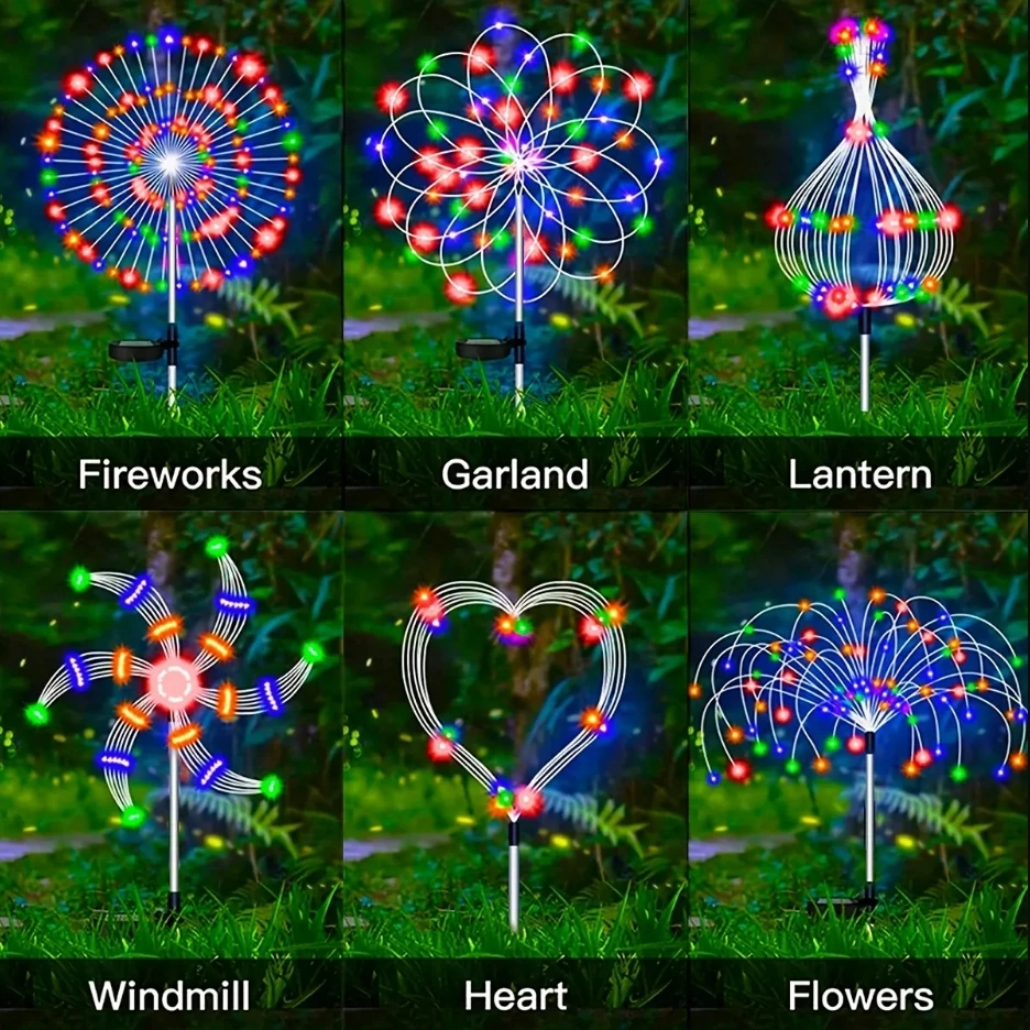 8 Mode Solar Powered Outdoor Grass Globe Dandelion Fireworks Lamp 90/120/150/180/200 LED For Garden Lawn Landscape Holiday Light solar powered lamp