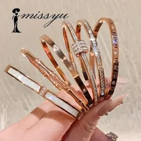 Titanium Steel Rose Gold Color Bangles for Women Girls Trend Waterproof Jewelry Luxury Sparkling Zircon Bracelet Bangle 1