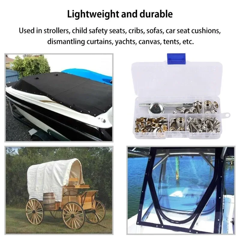 62개 중형 스냅 버튼 키트 (공구 포함) 스테인리스 스틸 캔버스 보트 커버 스냅 버튼 텐트 요트 나사 버클 스냅 버튼 세트