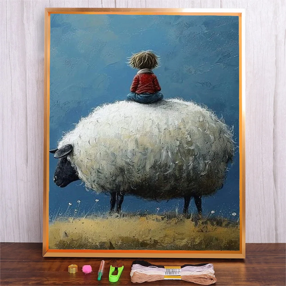 Cartoon Sheep Printed Embroidery DIY Materials Package Cross-Stitch Set Of Cotton Thread Art Needlework Crafts Wall Decorative embroidery thread cross stitch kit