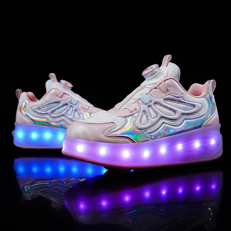 Zapatos de patín de ruedas para niños y niñas, zapatillas de deporte con 4 ruedas, luz Led intermitente, regalo de moda, botas deportivas informales con luz Led, juguetes para niños