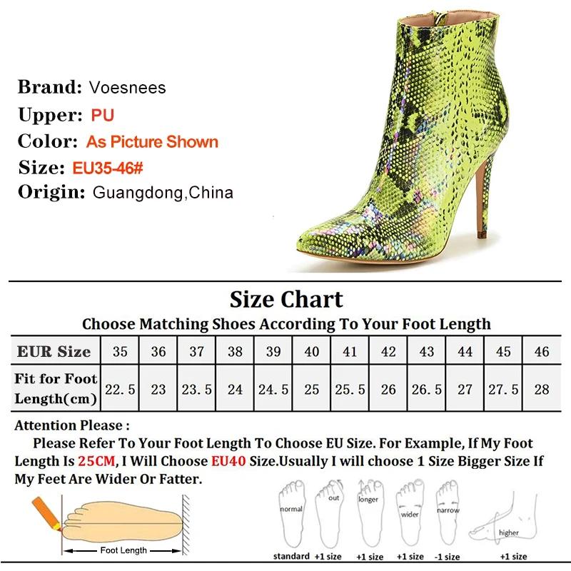 Women's Thin Heel Short Boots Holographic Snake Print Leather Heels Spring Autumn Pointed Ankle Boots Big Size 44 Ladies Shoes
