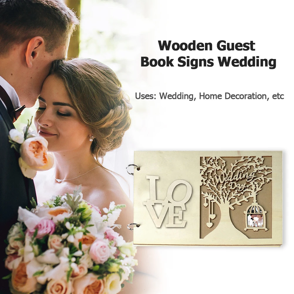 Wedding Guestbook Wooden Heart Hollow Engagement Guest Sign Message Book Craft For Home Decoration And Other Occasions