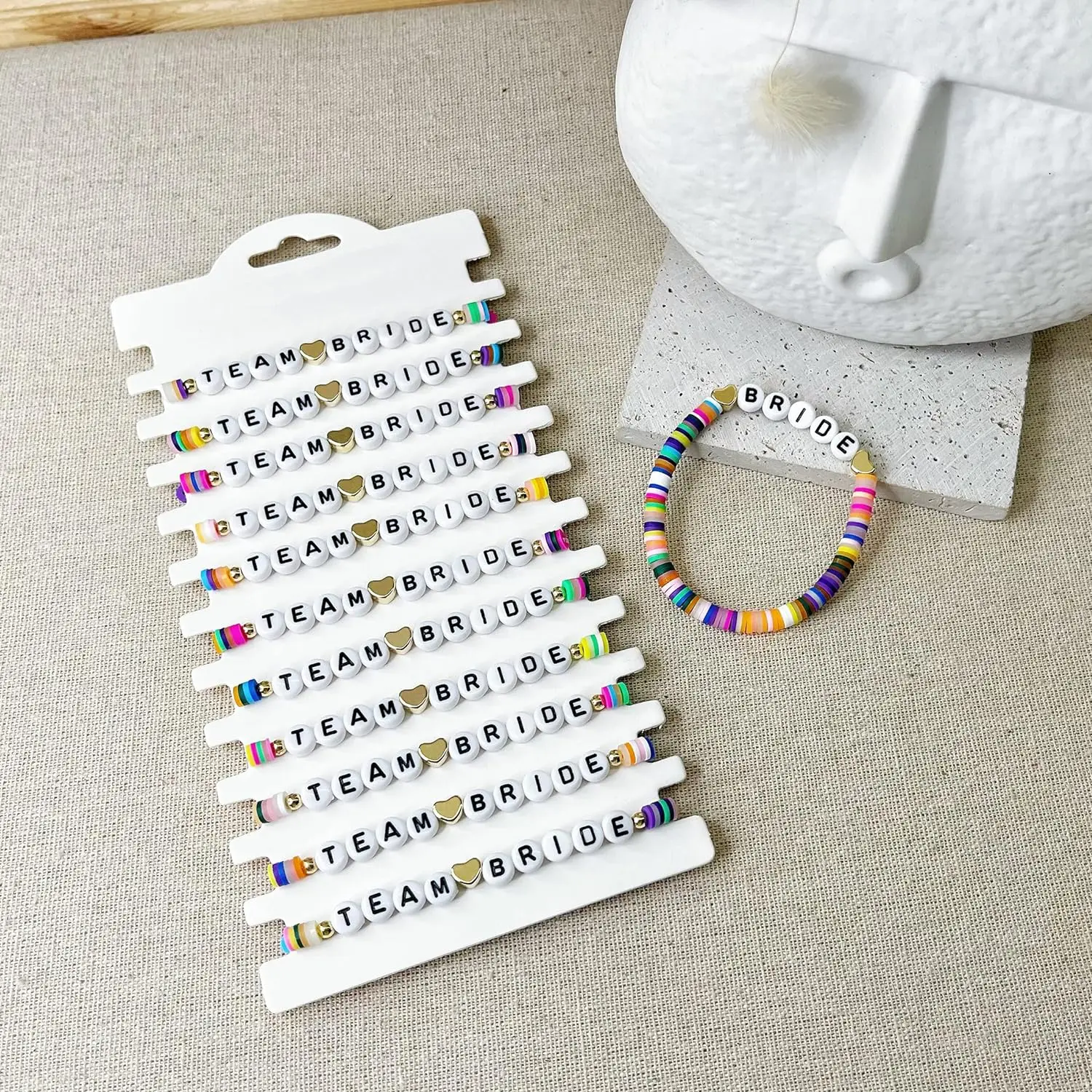 12pcs Bachelorette Party Favors Team Bride Colorful Handmade Polymer Clay Letter Beaded Stretch Bracelet Bridal Shower Gift Sup
