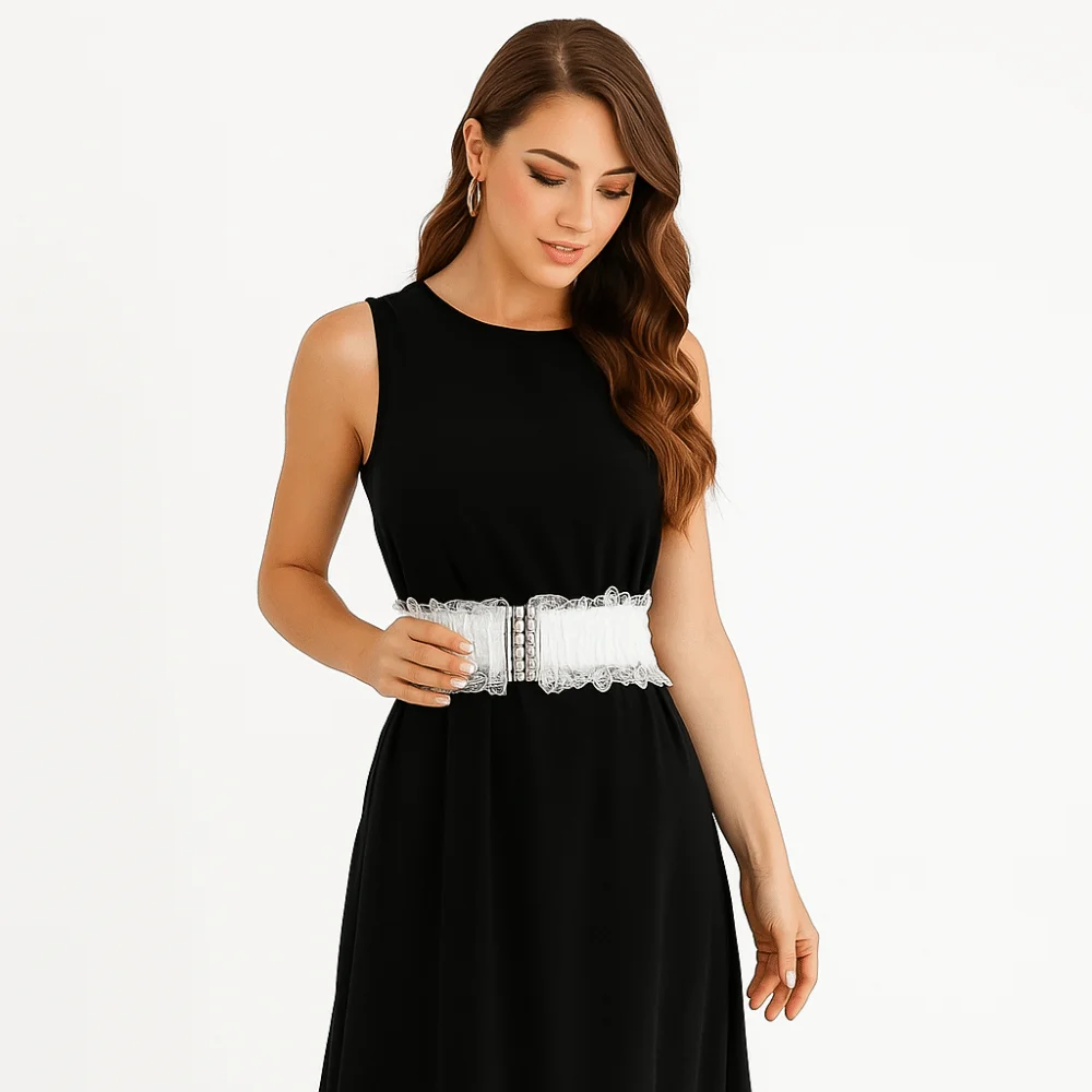 Eleganter, vielseitiger Spitzen-Taillengürtel, 6 cm Breite, einfarbig, Taillenmieder, elastischer Gürtel für Damen – Detail 3