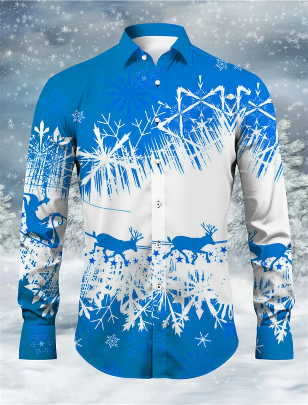 Christmas Shirt Men's Blue Red Snowflake Long sleeved Shirt Comfortable Soft Fabric Party Men's High Quality Clothing 2023 snowflake 3d printed casual men s shirt christmas autumn and winter long sleeve lapel ruby top xs 6xl stretch fabric shirt