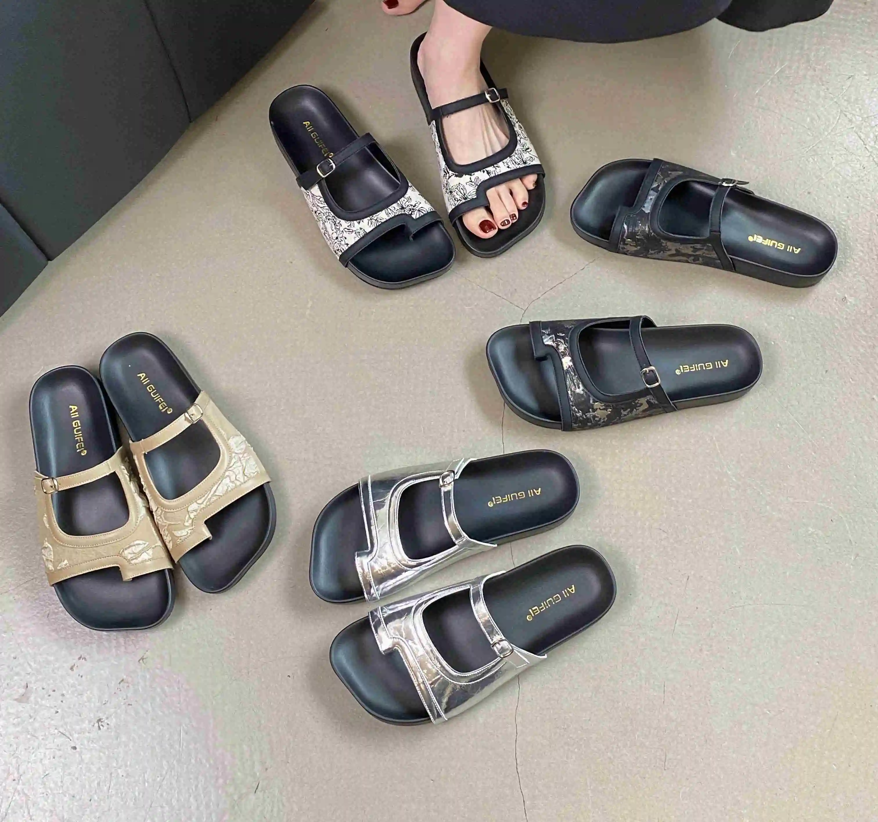 Women's Summer Platform Flat Sandals Clip Toe Slip On Square Toe Soft Slide Ladies Sandals