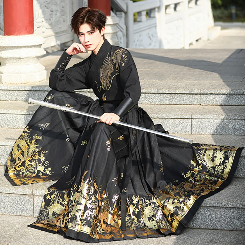 Large Size 4XL Chinese Hanfu Horse Face Skirt Men Party Outfit Vintage  Hanfu Black Shirt Pleated Skirt For Women Plus Size 3XL - AliExpress  200000532