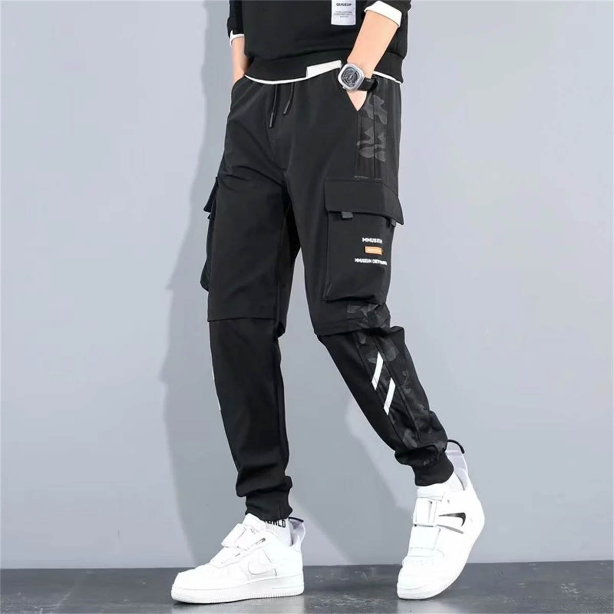 Fashion Multi Pocket Drawstring Cargo Pants Men's Casual Cargo Pants For Summer Autumn Outdoor Hip Hop Sweatpants Men Women 3