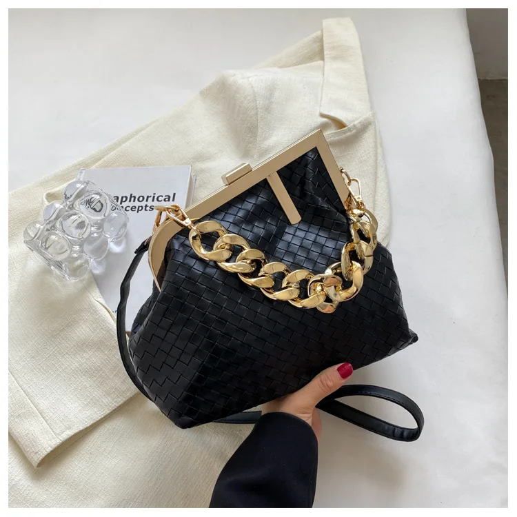 Luxury Design Trend Weaving Shoulder Bag Solid Color Thick Chain Party Handbags For Women Crossbody Bag Fashion Women's Bag