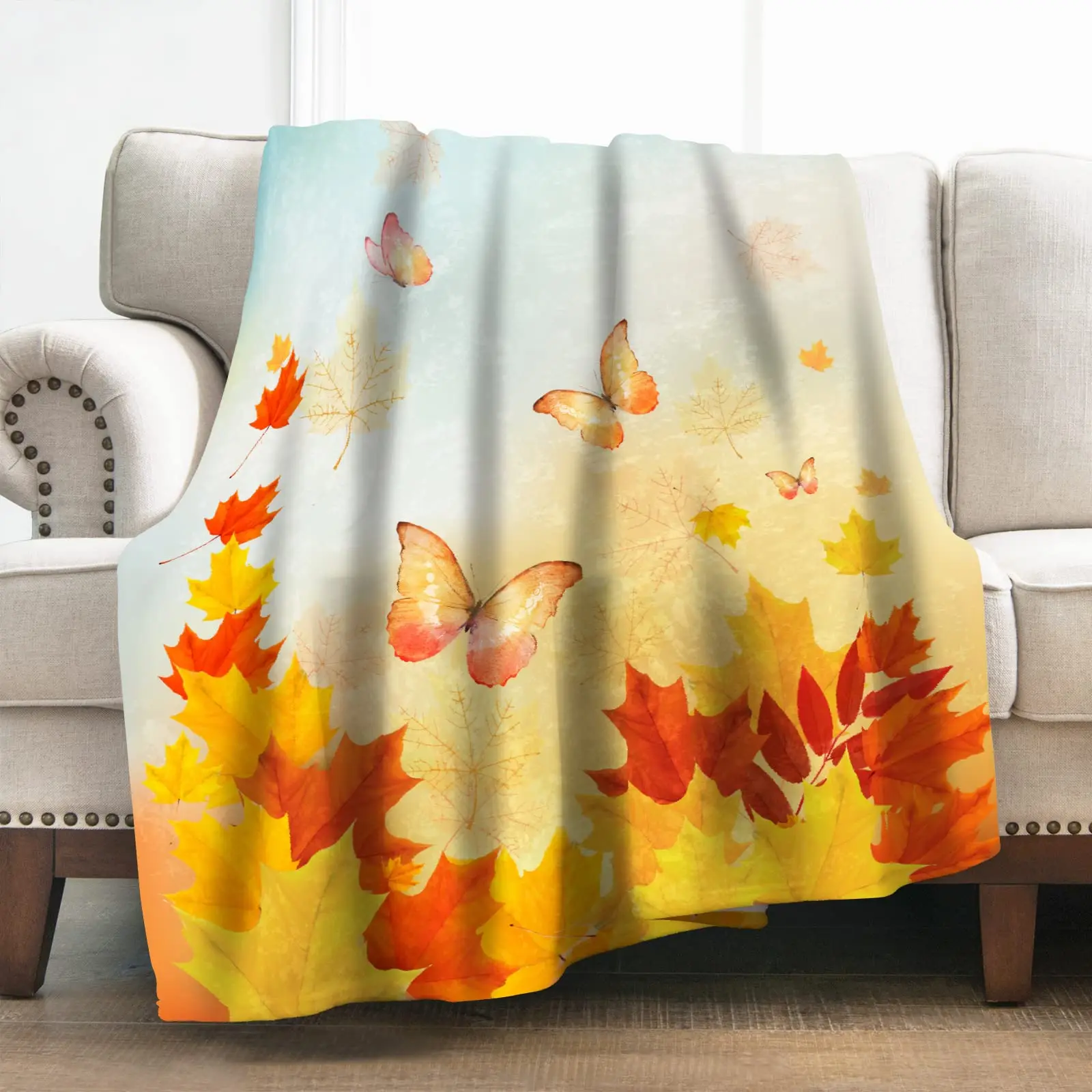 

Maple Leaves Blanket Gifts for Women Girls Boys,Autumn Fall Maple Leaf Thanksgiving Day Halloween Soft Cozy Smooth Throw Blanket