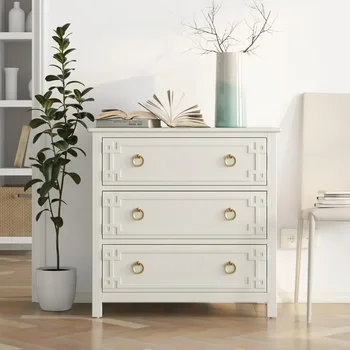 Farmhouse 3-Drawer Dresser, Fully-Assembled French Country Chest of Drawers , Rustic Dresser for Bedroom, Living Room, White 6