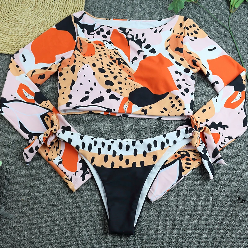 MUOLUX 2024 Sexy Long Sleeve Bikinis Women Swimsuit Leopard Print Bathing Suits Beachwear Brazilian Bikini Set Biquini Female