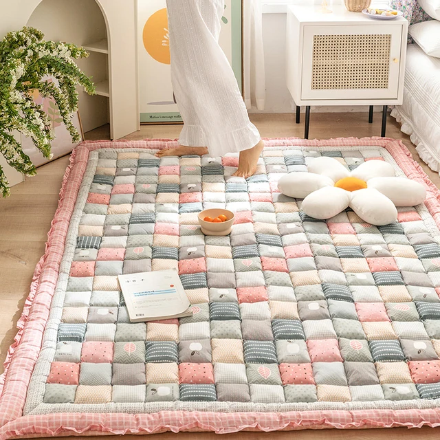 Cotton Carpet for Living Room Hand Patchwork Quilted Thicken Bedroom Rugs Anti Slip Large Kids Room Rug Tatami Mat Machine Wash