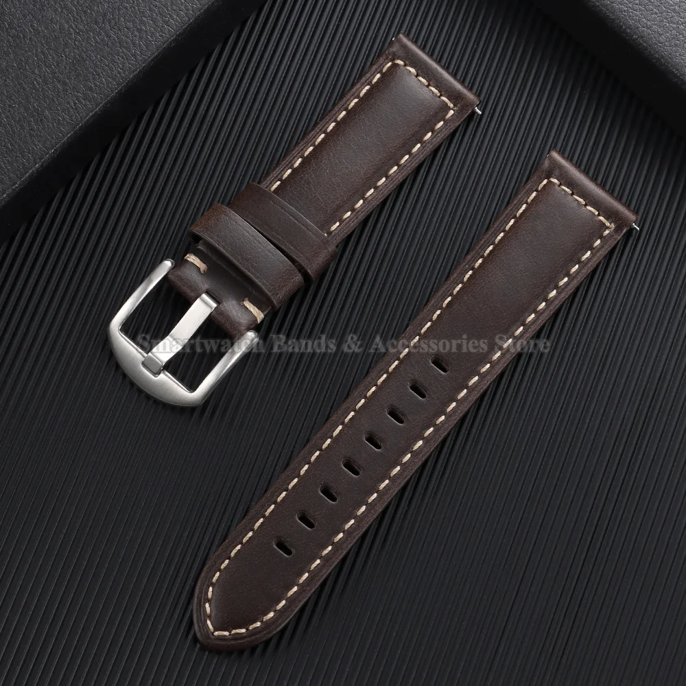 Premium Oil-Waxed Cowhide Leather Watch Strap - Waterproof Quick Release Bracelet