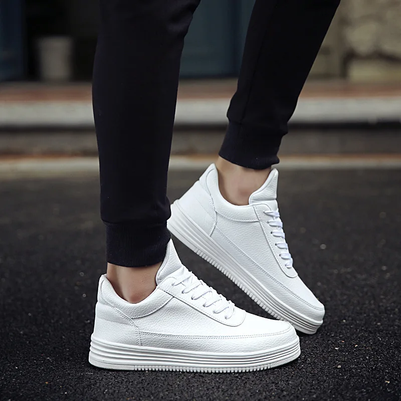 

Spring and Summer Elevated Men Shoes Leather Casual Shoes Trend Men Sulfide Shoes Anti Slip Small White Shoes Fashion Sneakers