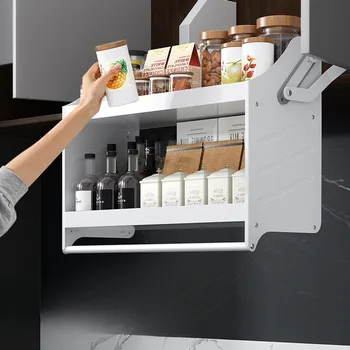 ตะกร้ายกในครัว ตู้เก็บของแบบเลื่อนในครัว ตู้แขวนเครื่องเทศ ชั้นวางของอเนกประสงค์เหล็ก ชั้นวางของในครัว 2