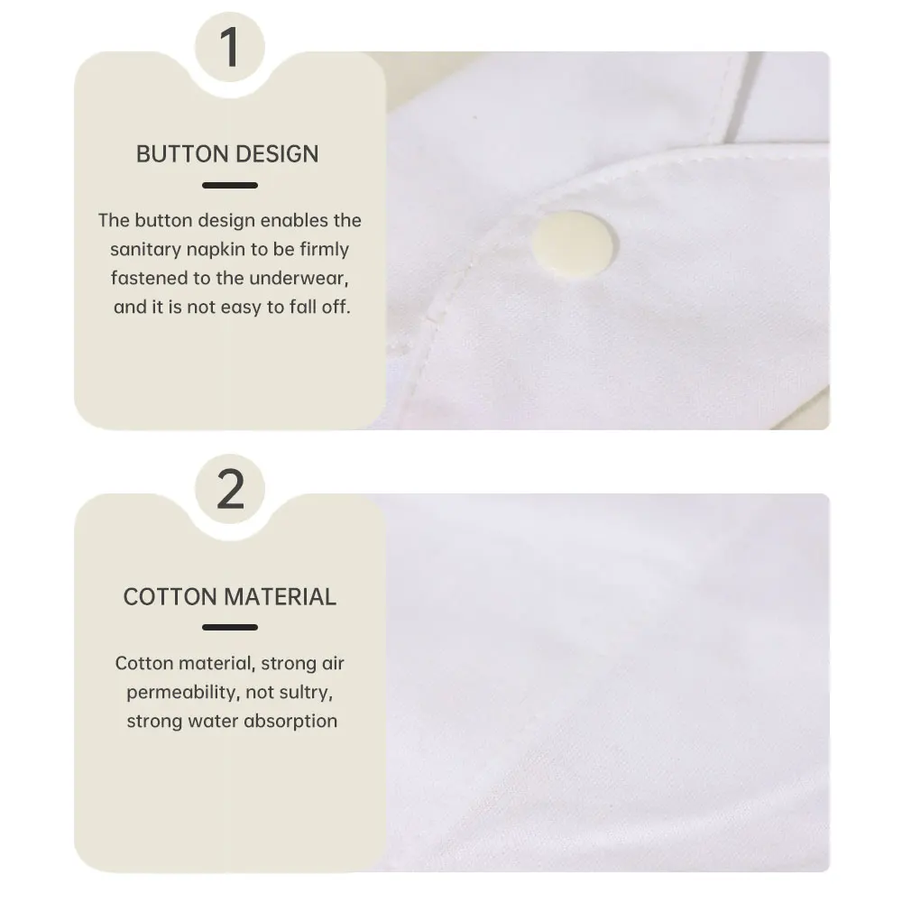 5 Pcs White Cotton Reusable Menstrual Pads Reusable Sanitary, Bamboo Cloth Pads For Heavy Flow Large Sanitary Pads Set With Win 3