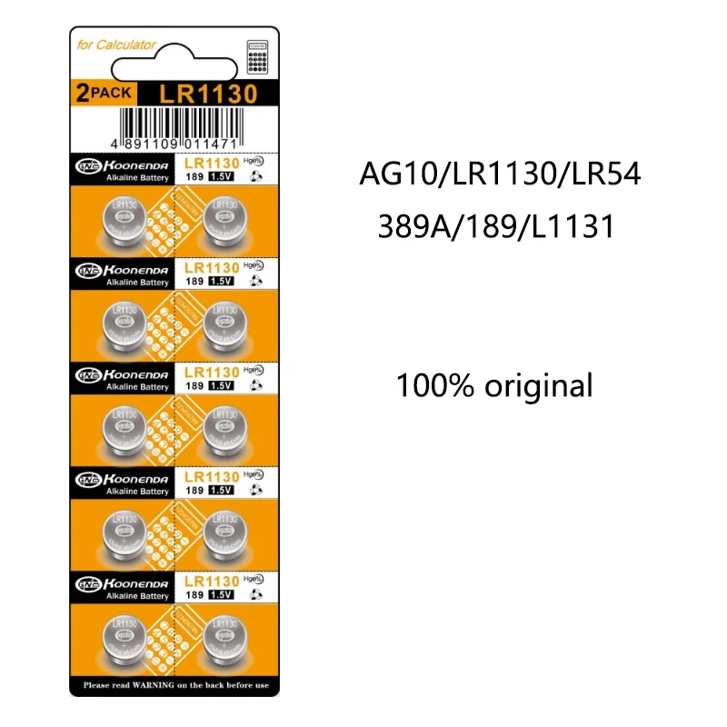 10pcs 1.55V AG10 LR1130 389A 198 LR54 Button Batteries 189 L1131 Cell