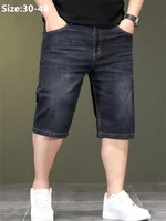 Summer Thin Denim Shorts Men Stretched Loose High Waisted Plus Size 40 44 46 48 Half Jeans Gray Black Capri Cropper Trousers 1
