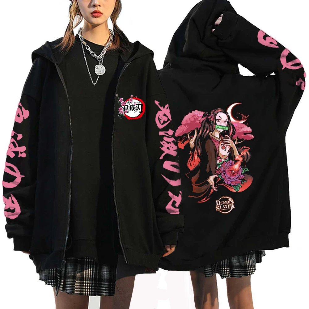 Demon Slayer Anime Zipper Hoodie Kamado Nezuko Cute Print Hooded Men Women Sweatshirts Harajuku Unisex Streetwear Zip Jacket 3