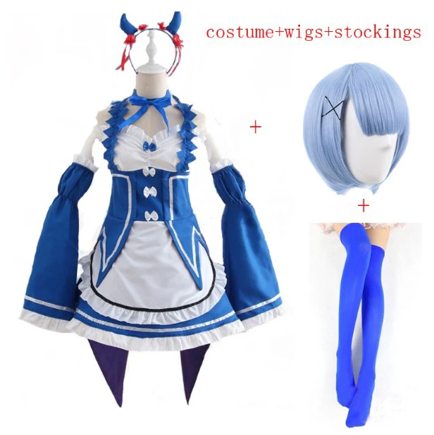 thumbnail image 1 of Anime Ram Rem disfraz de sirvienta Lolita Cosplay Vestido Re:zero Kara Hajimeru Isekai Seikatsu disfraces de Halloween para mujeres Vestido Loli, 1 of 5