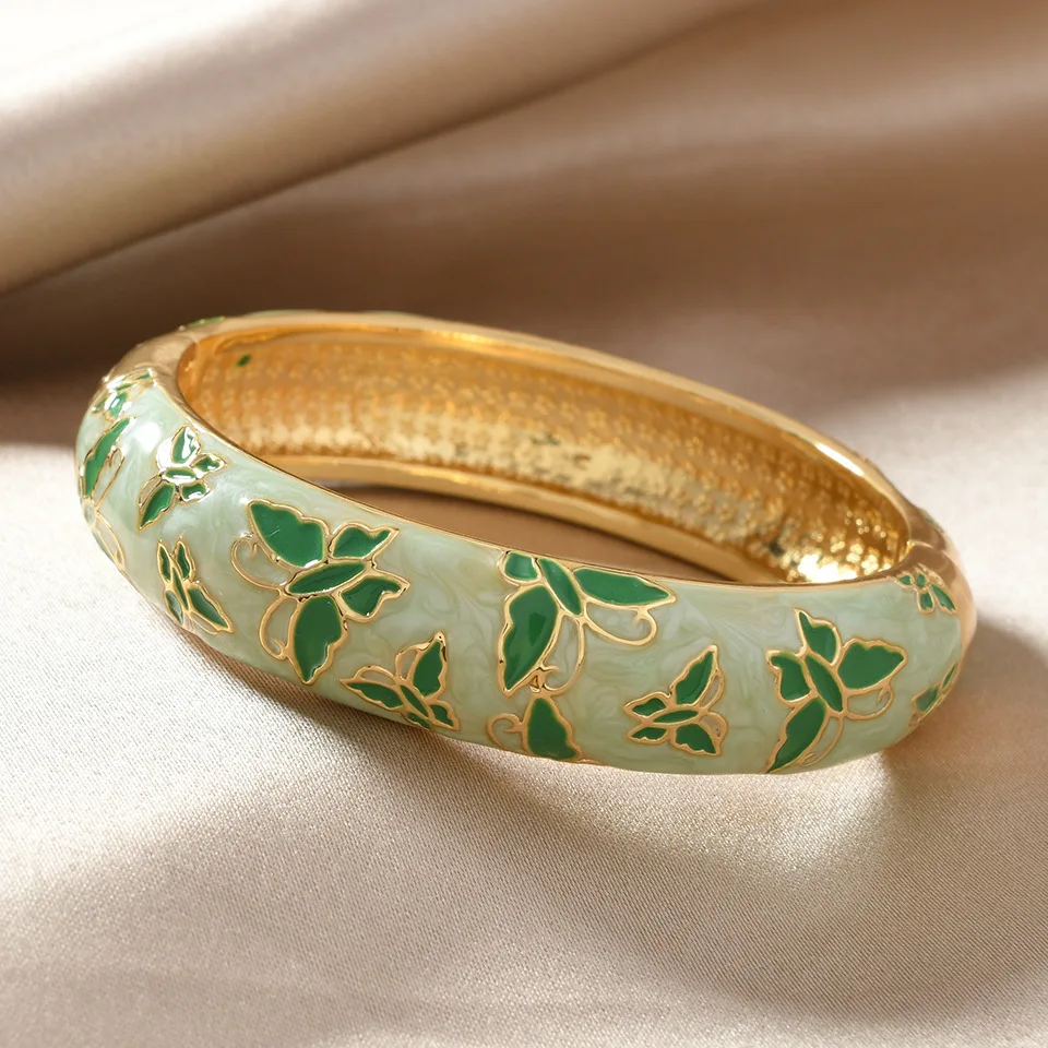 Multicolour Drip Enamel Wide Thick Bangle for Women Openable Sweet Cute Butterfly Bracelet Bangles Chinese Style Jewelry Gifts