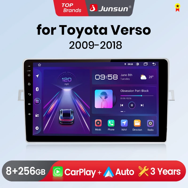 Junsun CarPlay Android Auto Car Radio for Toyota Verso R20 GPS Intelligent Systems Multimedia Autoradio