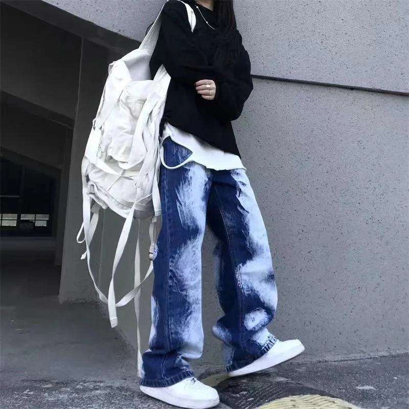

Hip Hop Tie Dye Baggy Jeans Femme High Waist Y2k Wide Leg Pants Streetwear Aesthetic Punk Gothic Loose Pantalones