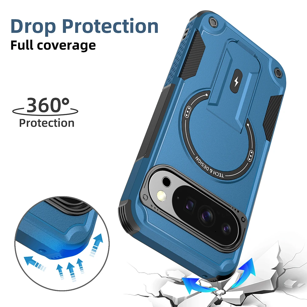 Armor Hybrid Shockproof Phone Case with Foldable Stand and MagSafe Compatibility