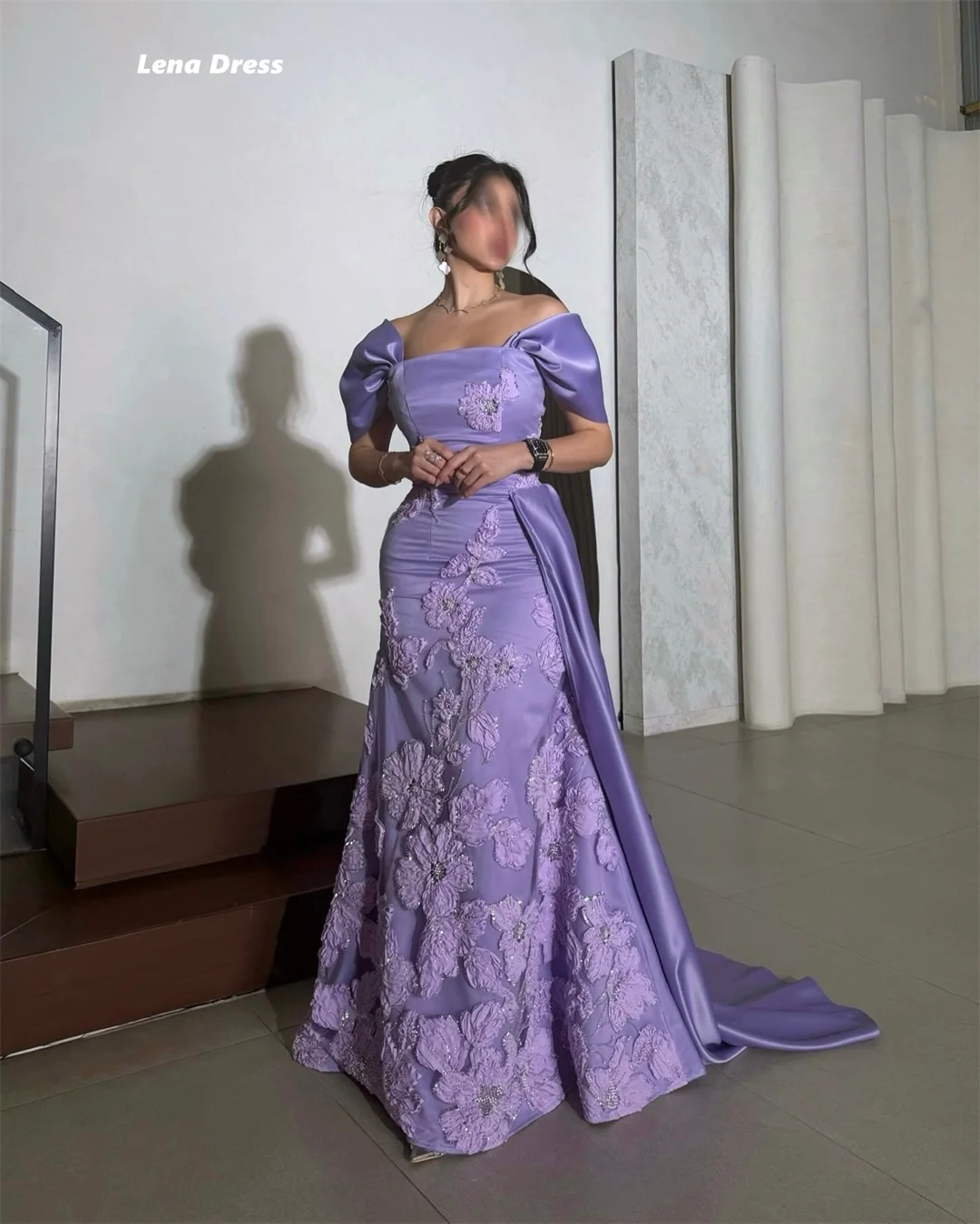 Lena Flower Embroidered Lace Prom Dresses 2025 Luxury Evening Dress Woman Custom Made Fish Tail Shawl Ball Gowns Robe Soiree 5