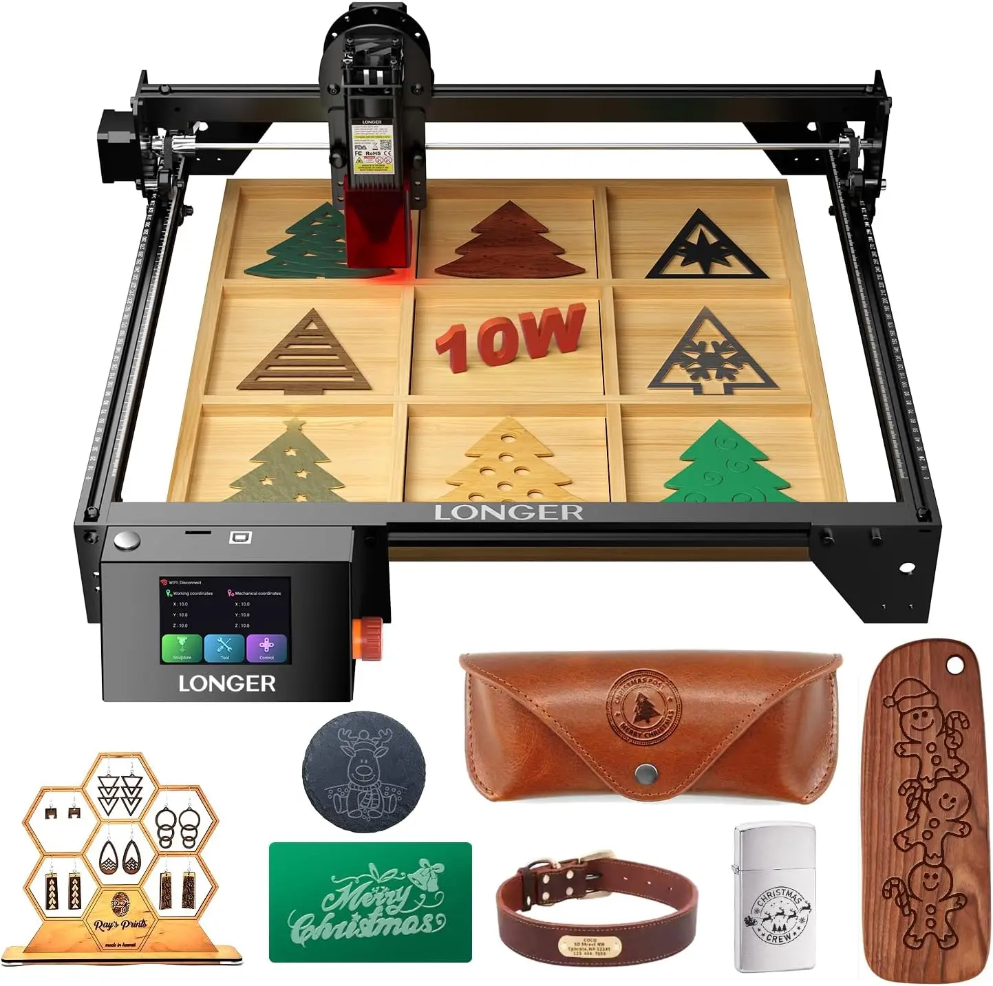 Longer RAY5 Laser Engraver, Laser Engraver 10W Output Power, 3.5” Color Touch Screen, App Offline Control, DIY Engraver Tool for