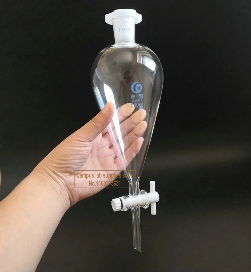 1pcs Lab Glass Pear-shaped Separation Funnel with Glass/PTFE Piston, 60/125/250/500/1000ml Loikaw Dropping Funnel